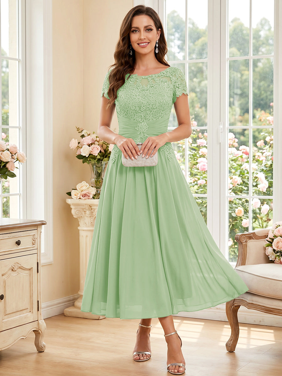 Verena Pearl Sage Green front view mother of the bride dress