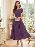 Verena Pearl Grape front view mother of the bride dress