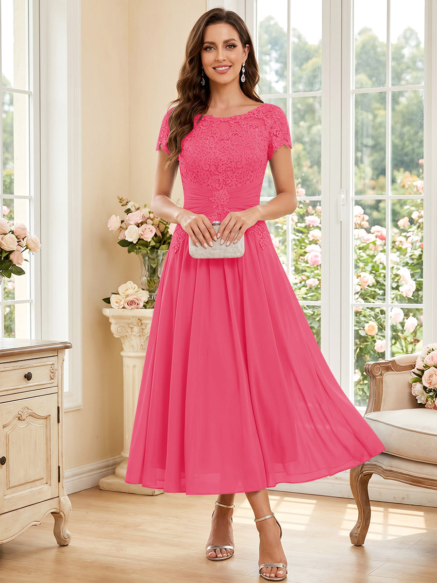 Verena Pearl Hot Pink front view mother of the bride dress