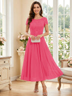 Verena Pearl Hot Pink front view mother of the bride dress