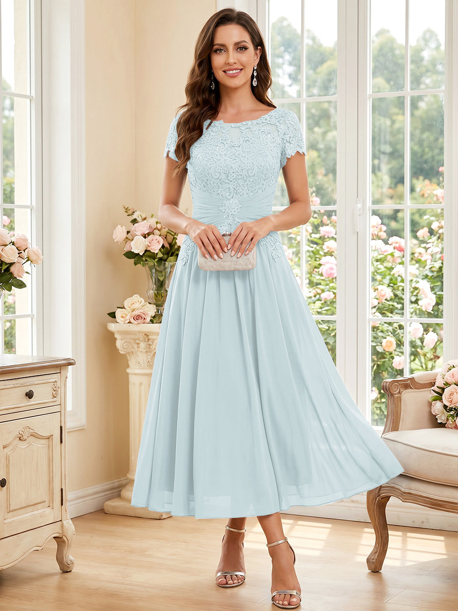 Verena Pearl Sky Blue front view mother of the bride dress