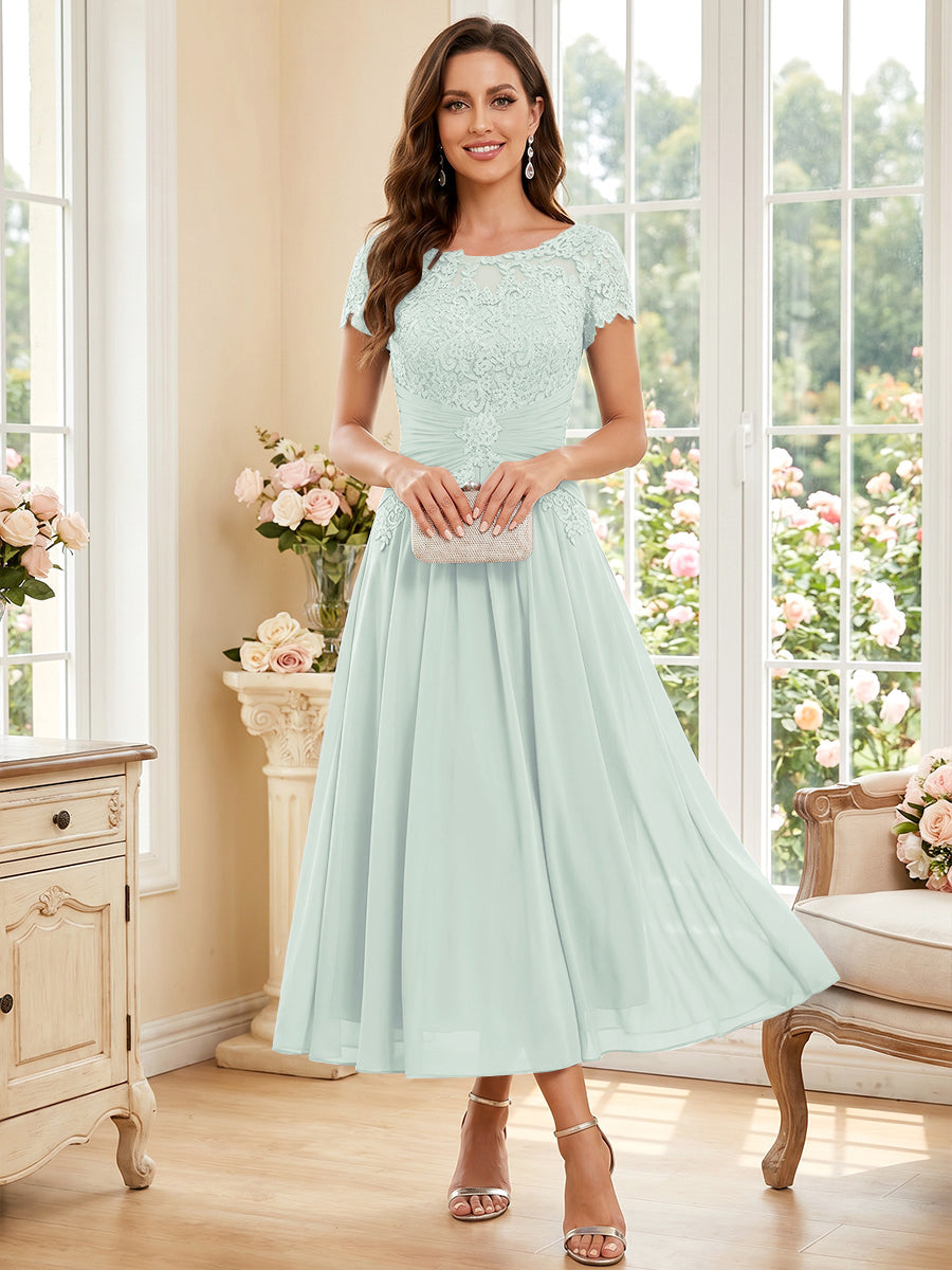 Verena Pearl Pool Blue front view mother of the bride dress