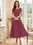 Verena Pearl Plum front view mother of the bride dress