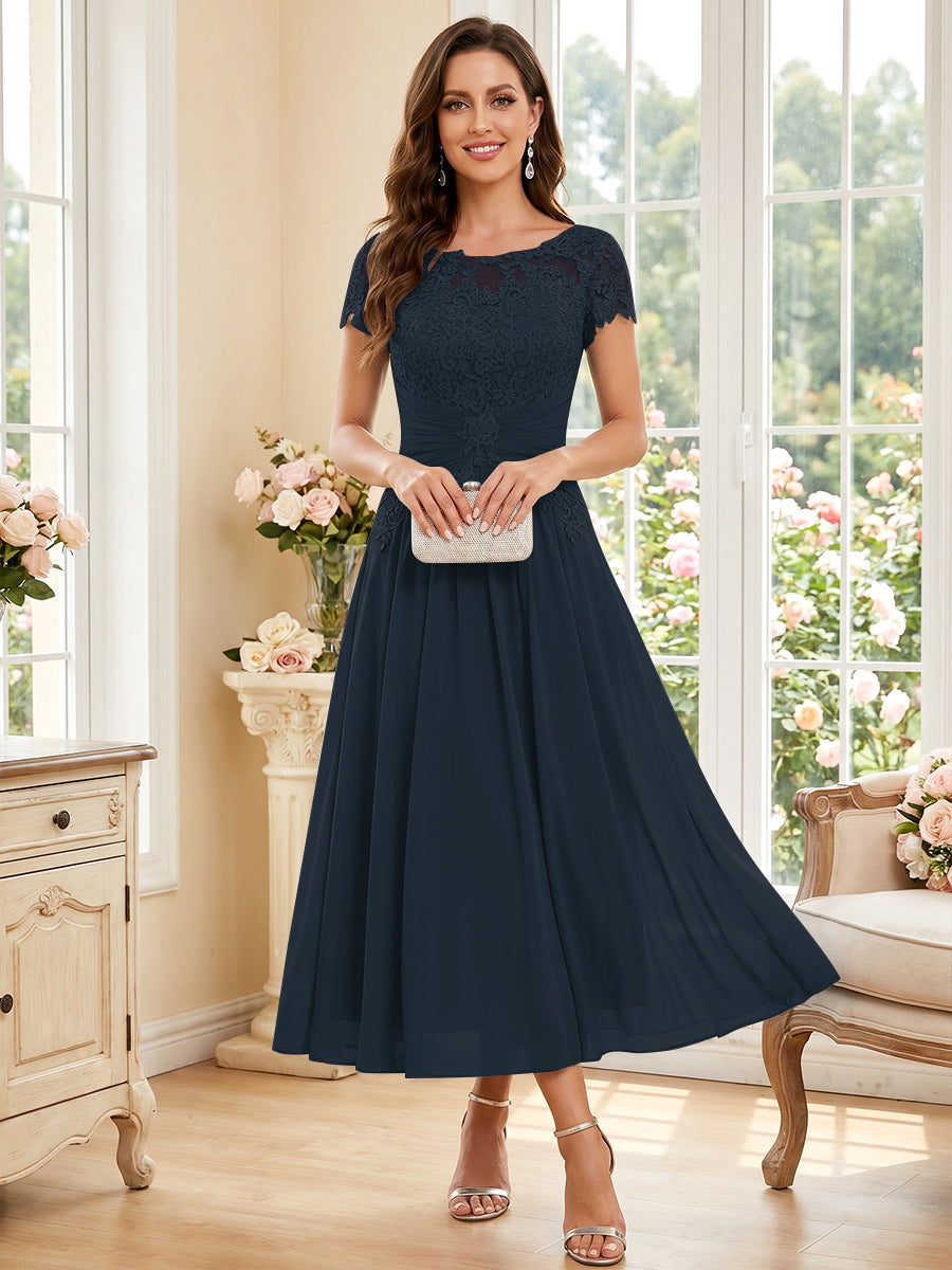 Verena Pearl Navy Blue front view mother of the bride dress