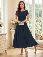 Verena Pearl Navy Blue front view mother of the bride dress