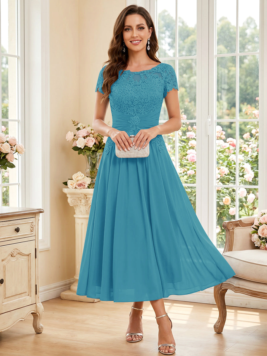 Verena Pearl Ocean Blue front view mother of the bride dress