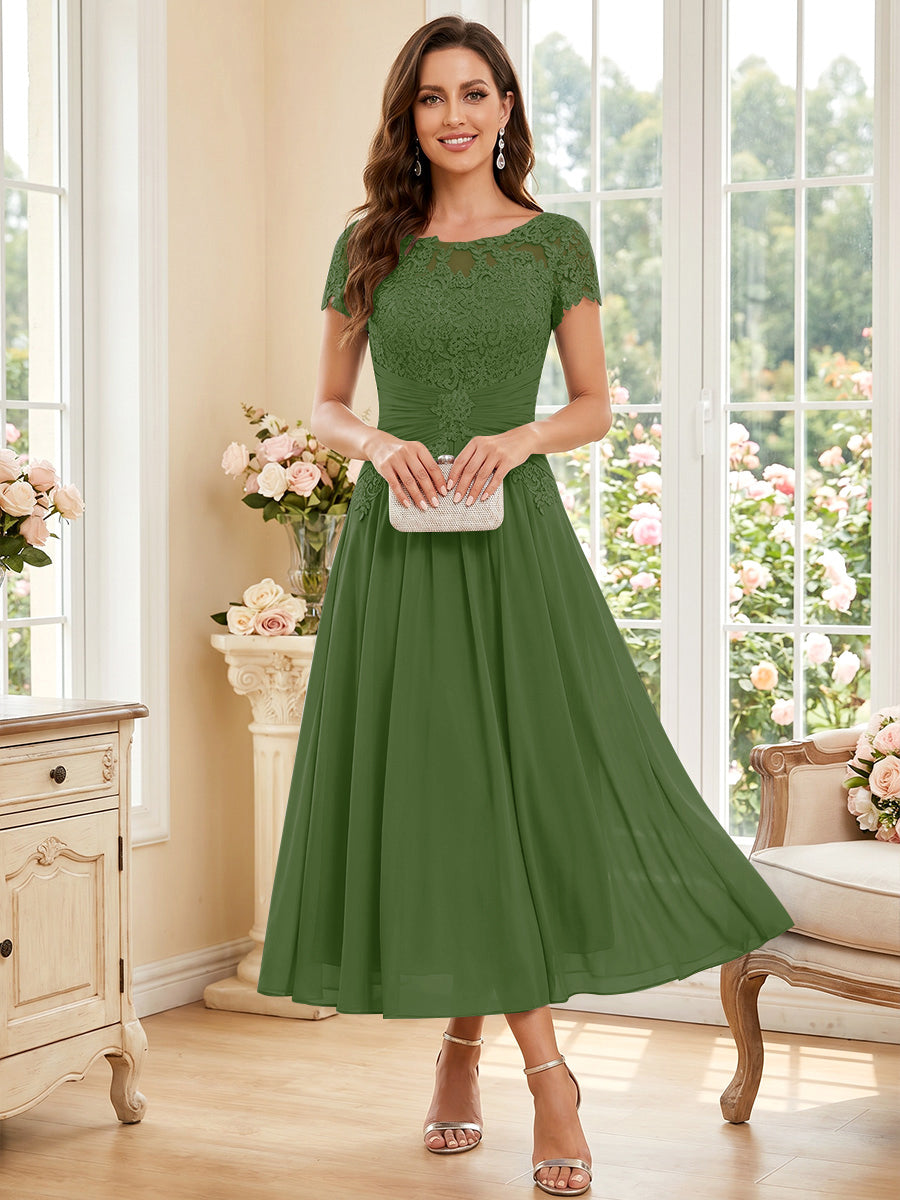 Verena Pearl Olive Green front view mother of the bride dress