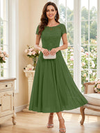 Verena Pearl Olive Green front view mother of the bride dress