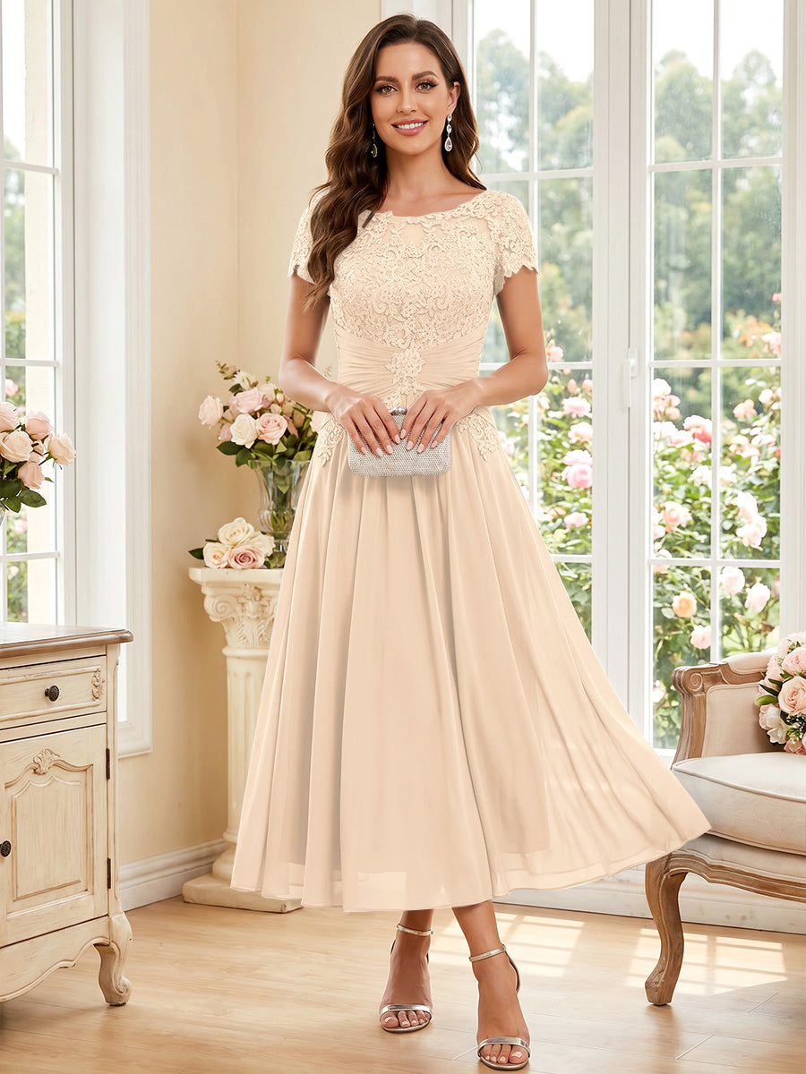 Verena Pearl Peach front view mother of the bride dress