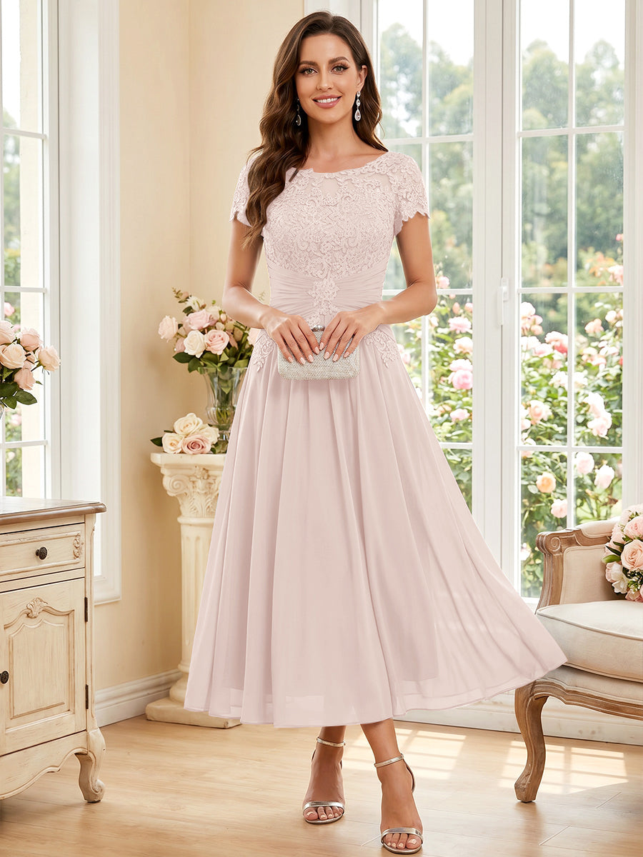 Verena Pearl Rose Pink front view mother of the bride dress