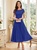 Verena Pearl Royal Blue side view mother of the bride dress
