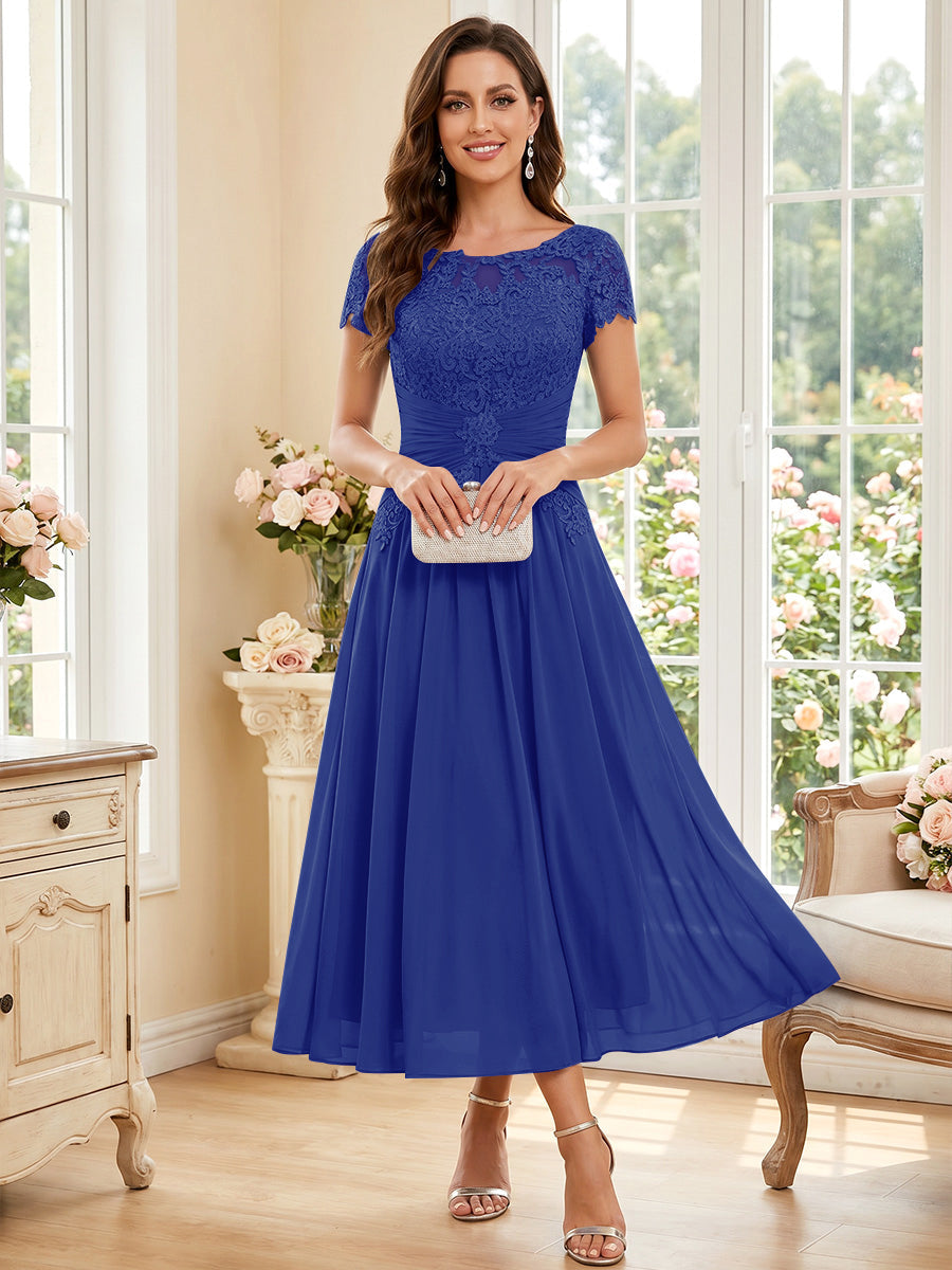Verena Pearl Royal Blue side view mother of the bride dress