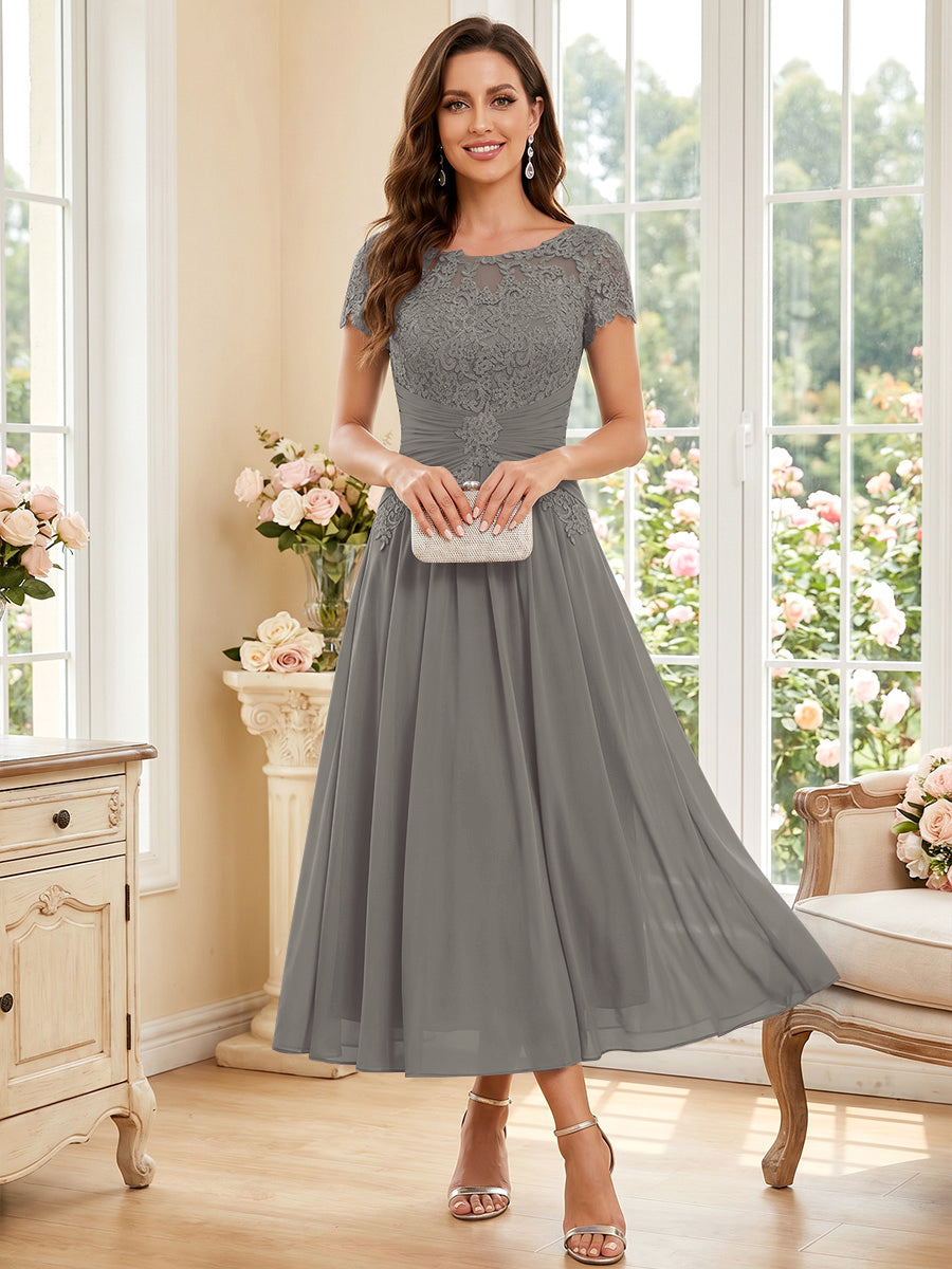 Verena Pearl Steel Grey front view mother of the bride dress
