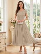 Verena Pearl Taupe front view mother of the bride dress