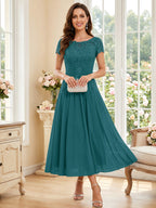 Verena Pearl Teal front view mother of the bride dress