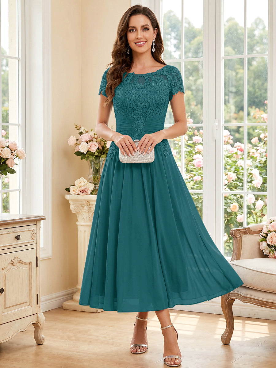 Verena Pearl Teal front view mother of the bride dress