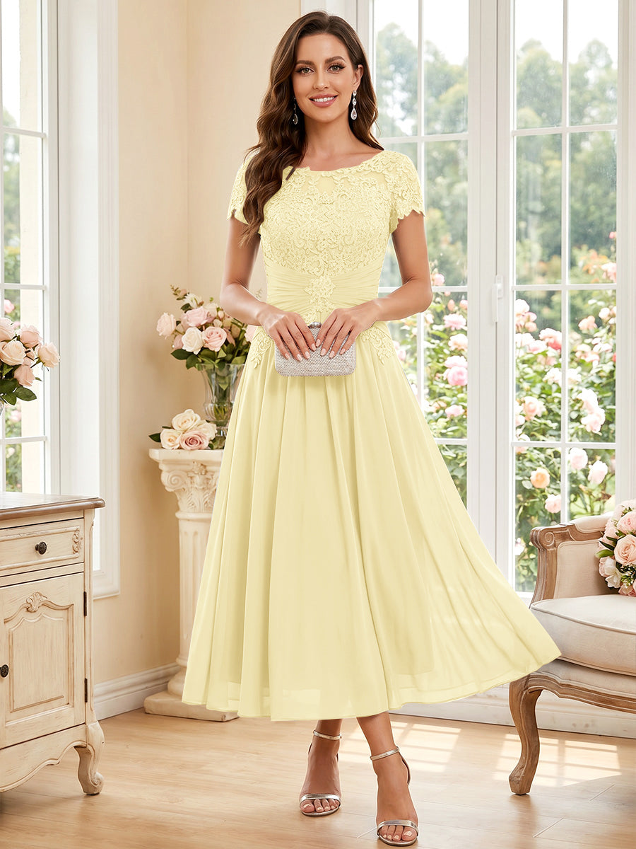 Verena Pearl Yellow front view mother of the bride dress