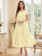 Verena Pearl Yellow front view mother of the bride dress
