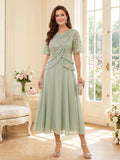 Tabitha Bloom Sage Green front view mother of the bride dress
