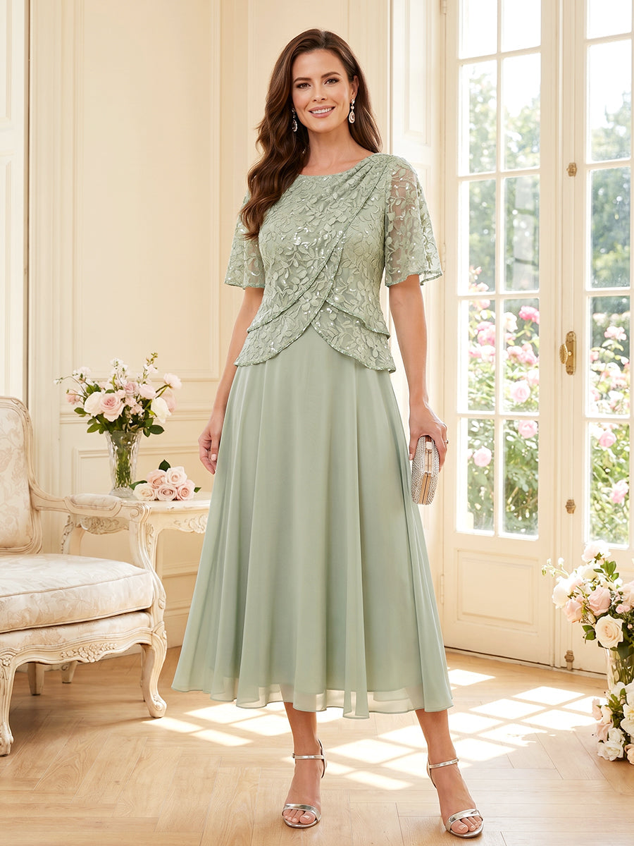 Tabitha Bloom Sage Green front view mother of the bride dress