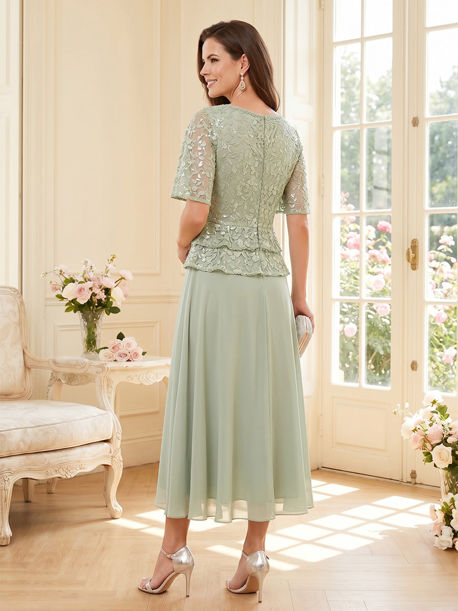 Tabitha Bloom Sage Green back view mother of the bride dress