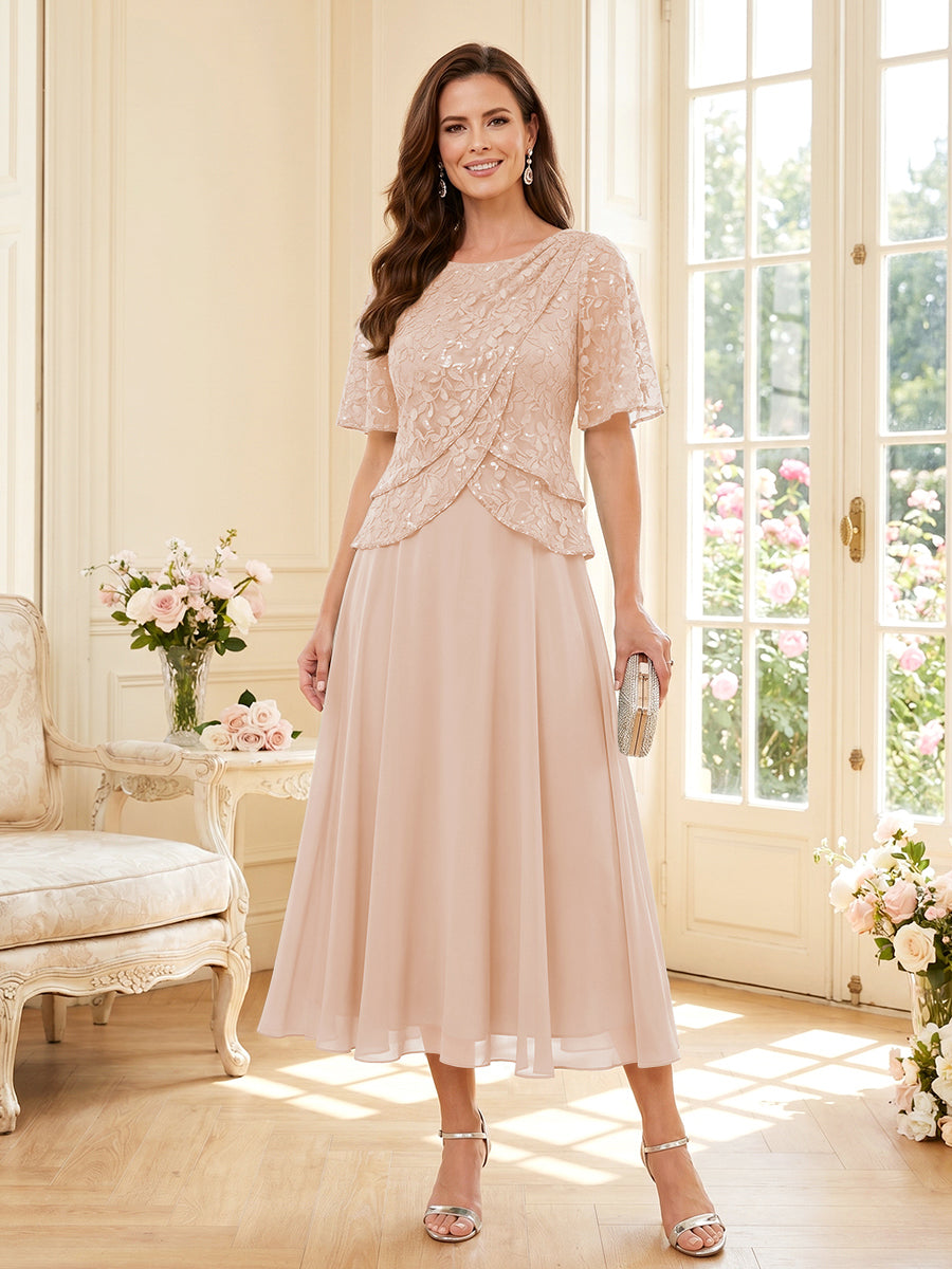 Tabitha Bloom Blush front view mother of the bride dress