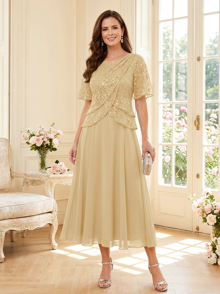 Tabitha Bloom Champagne front view mother of the bride dress