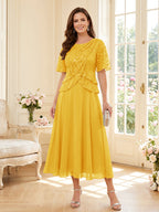 Maelys gold front view mother of the bride dress