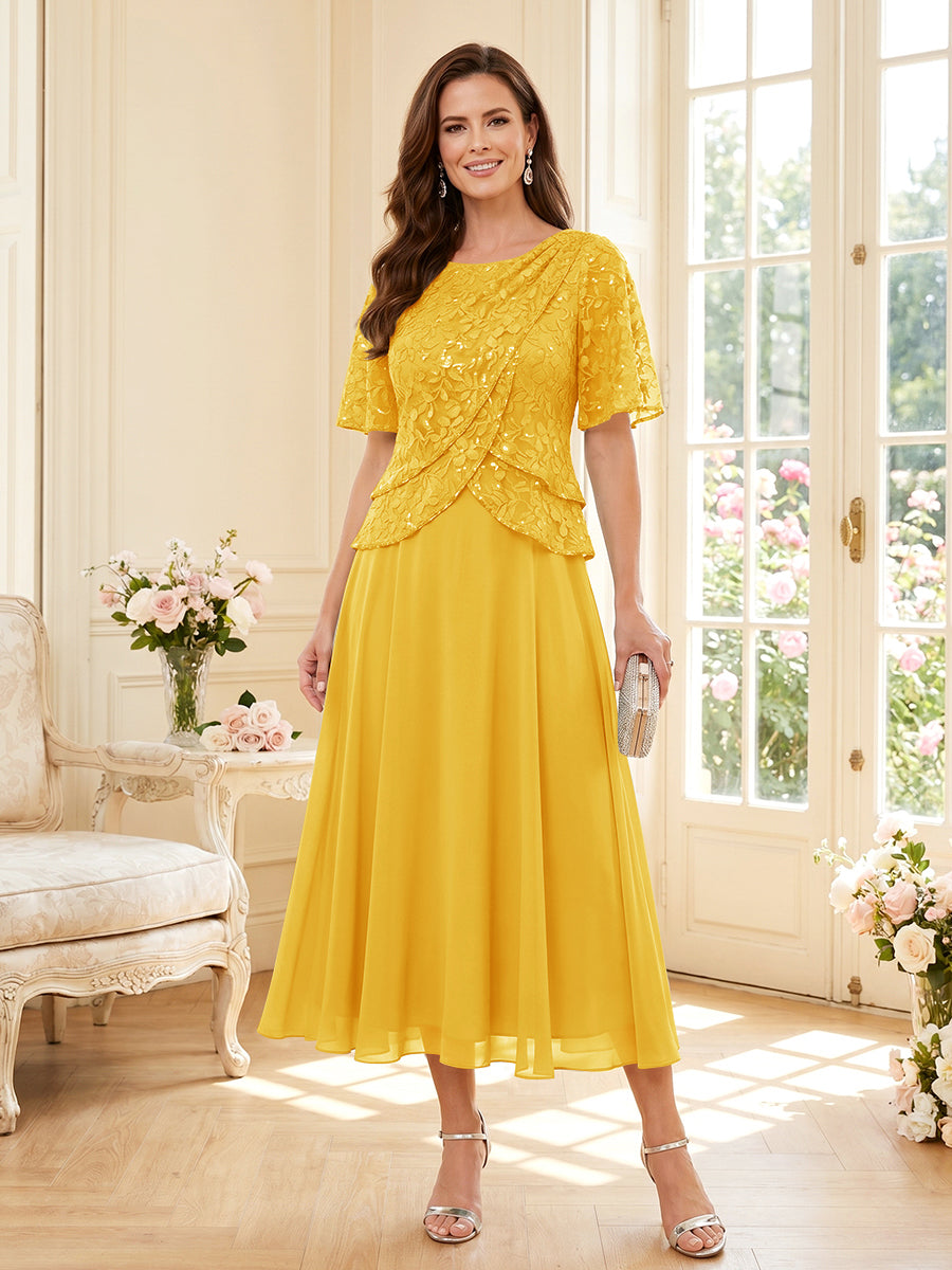 Maelys gold front view mother of the bride dress