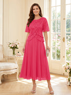 Tabitha Bloom Hot Pink front view mother of the bride dress