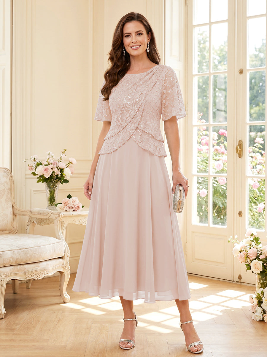 Maelys pearl pink front view mother of the bride dress