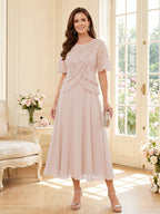 Tabitha Bloom Pearl Pink front view mother of the bride dress