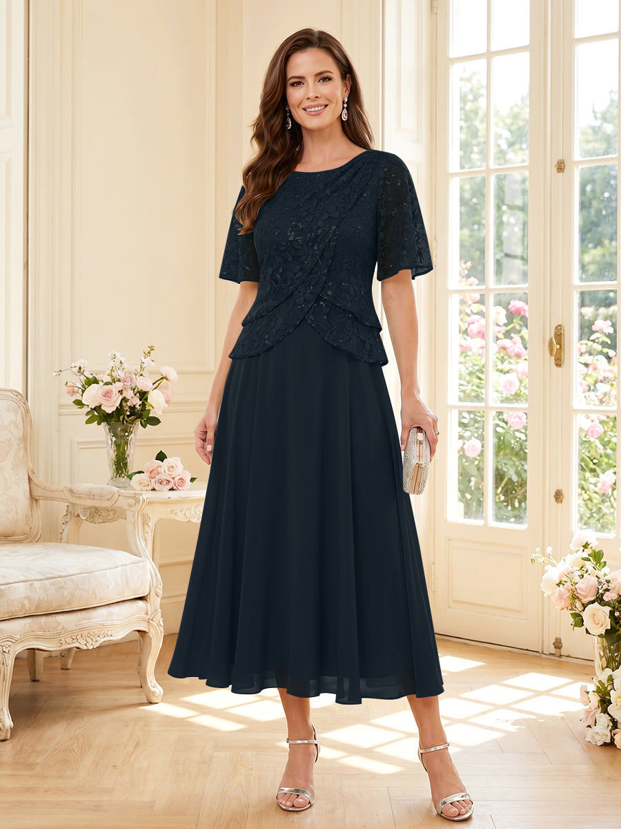 Maelys navy blue front view mother of the bride dress