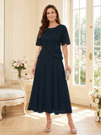 Maelys navy blue front view mother of the bride dress