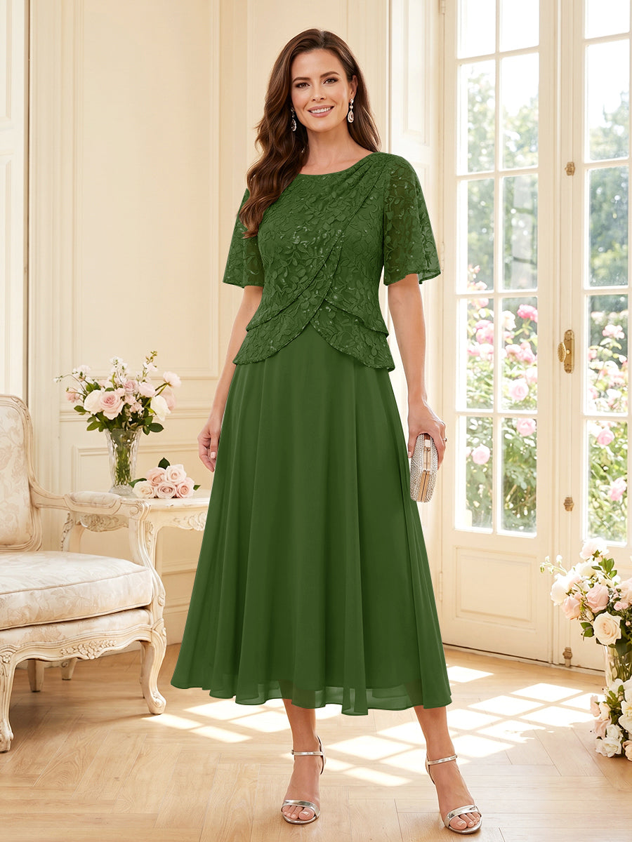 Tabitha Bloom Olive Green front view mother of the bride dress