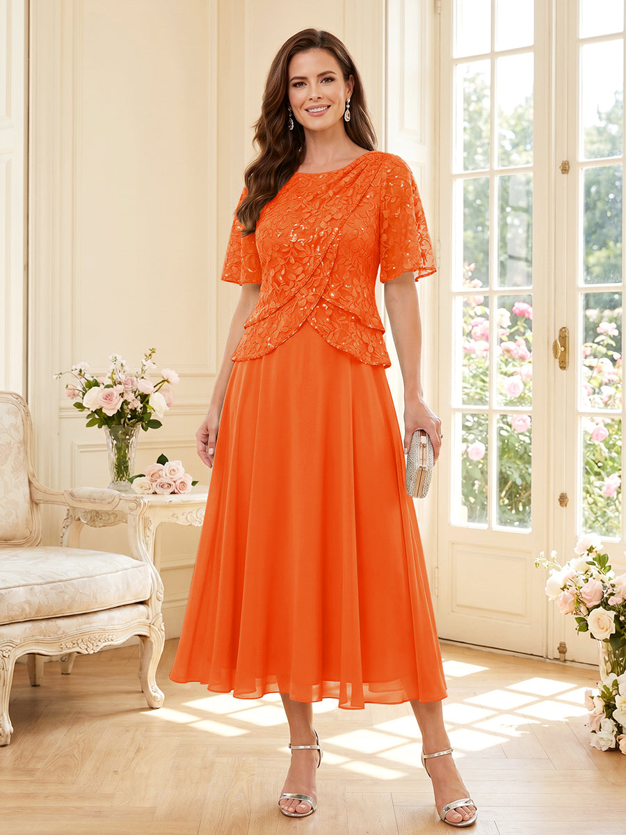 Maelys orange front view mother of the bride dress