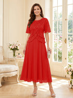 Maelys red front view mother of the bride dress