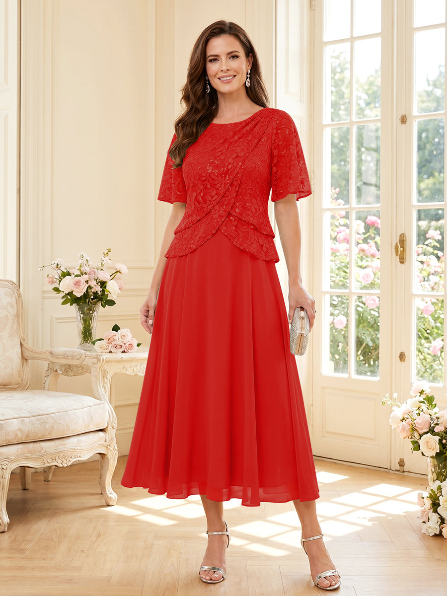 Maelys red front view mother of the bride dress