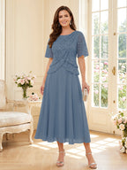 Tabitha Bloom Steel Blue front view mother of the bride dress