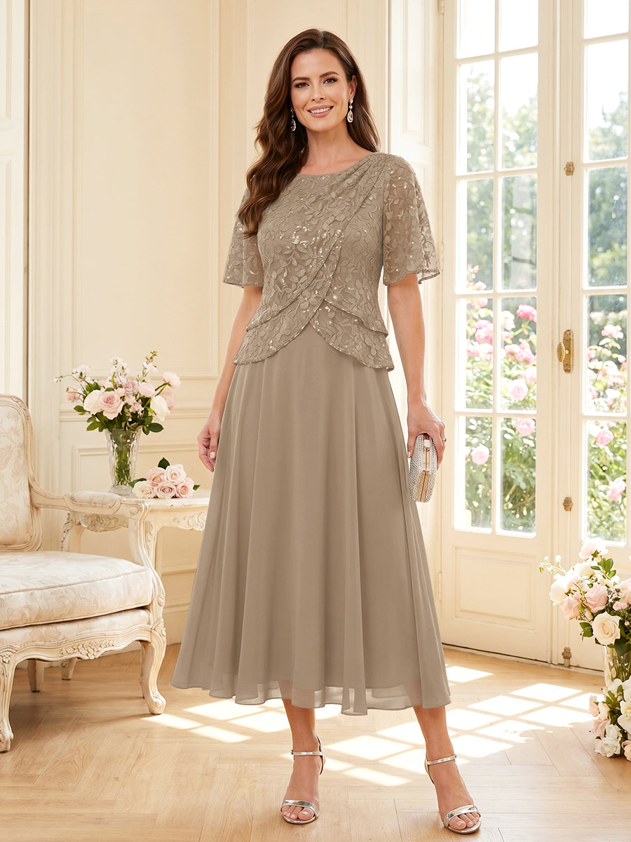Maelys taupe front view mother of the bride dress
