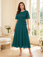 Tabitha Bloom Teal front view mother of the bride dress