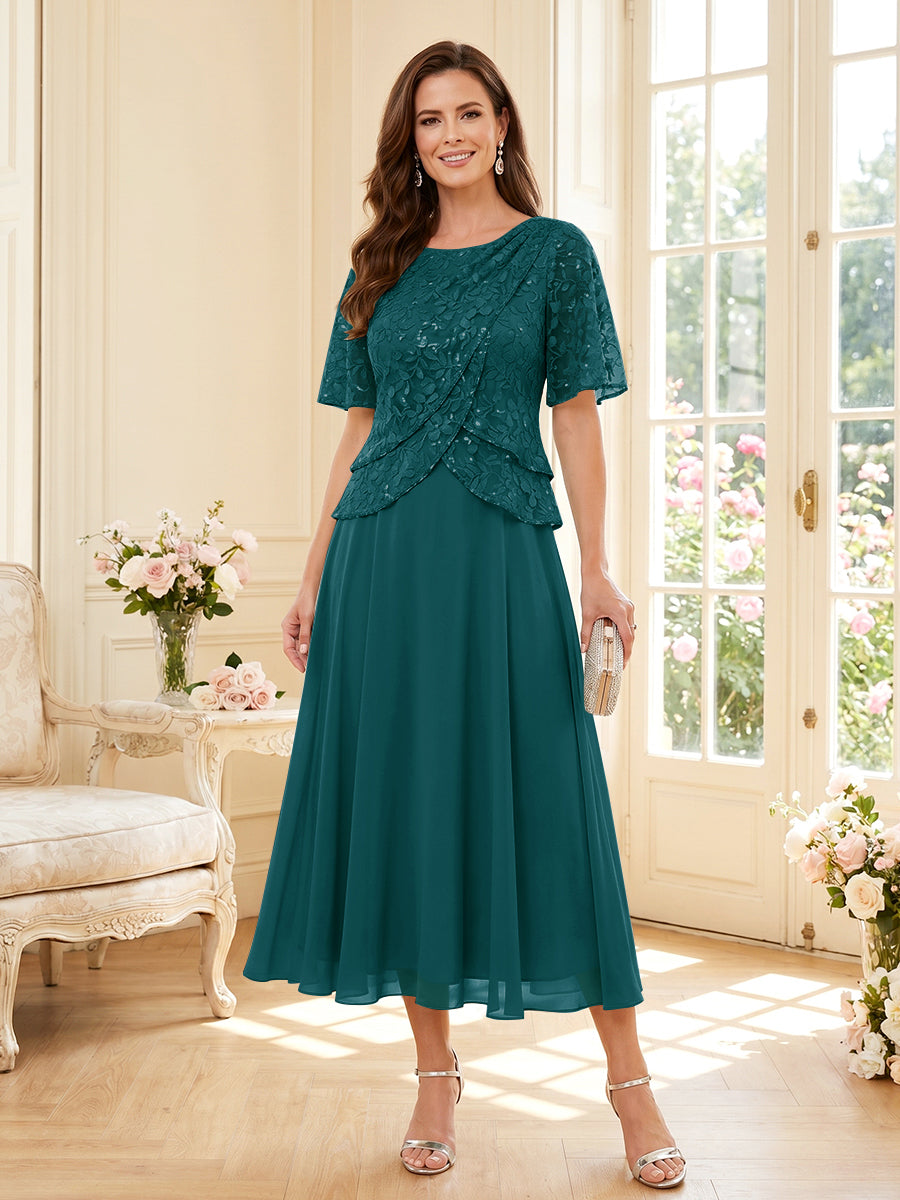 Tabitha Bloom Teal front view mother of the bride dress