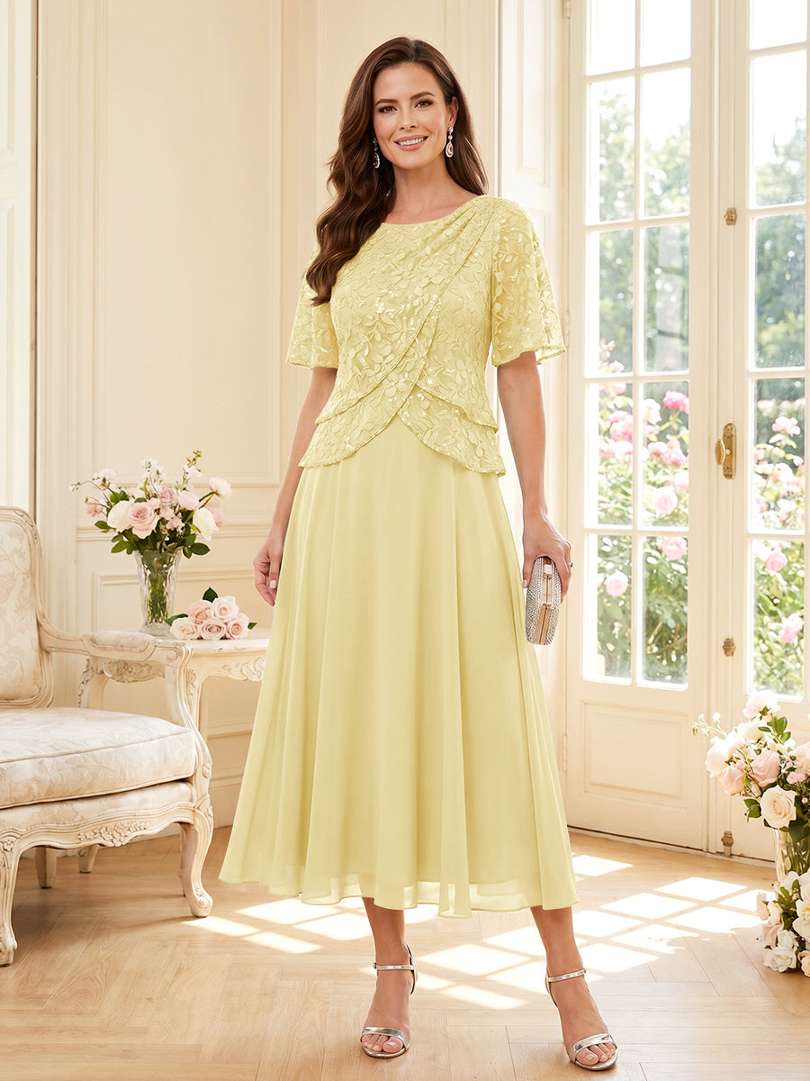Tabitha Bloom Yellow front view mother of the bride dress