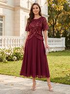 Faustina Rose Burgundy front view mother of the bride dress