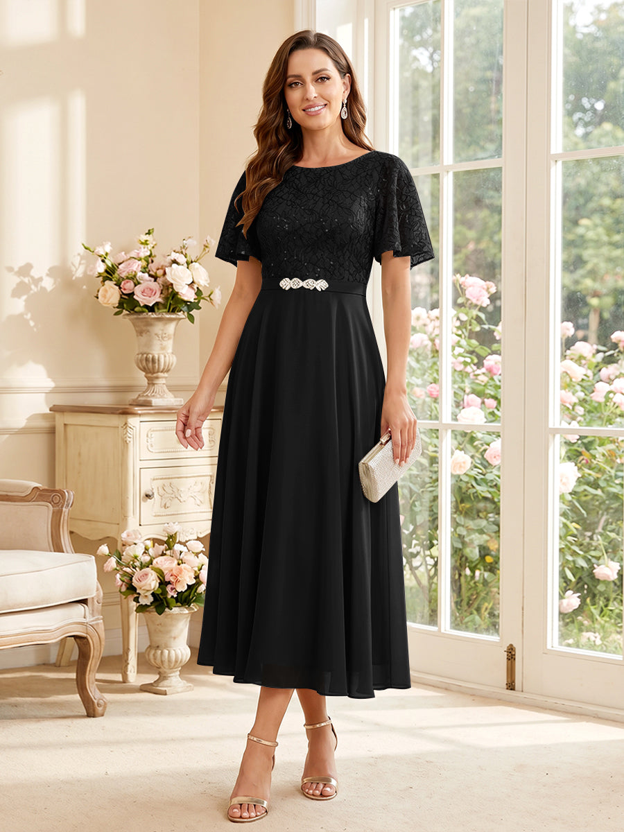 Elodie black front view mother of the bride dress