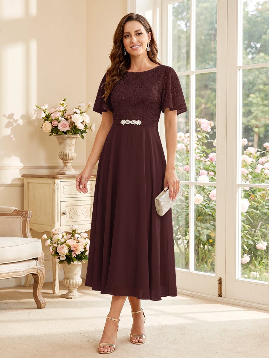 Elodie brown front view mother of the bride dress