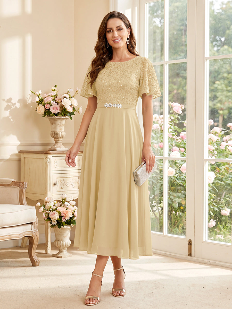 Elodie champagne front view mother of the bride dress