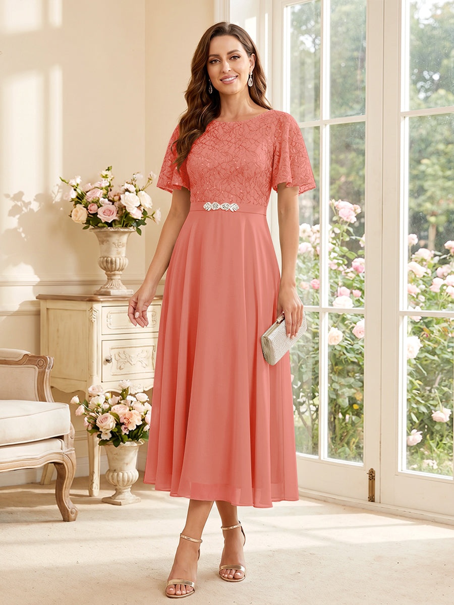 Elodie coral front view mother of the bride dress