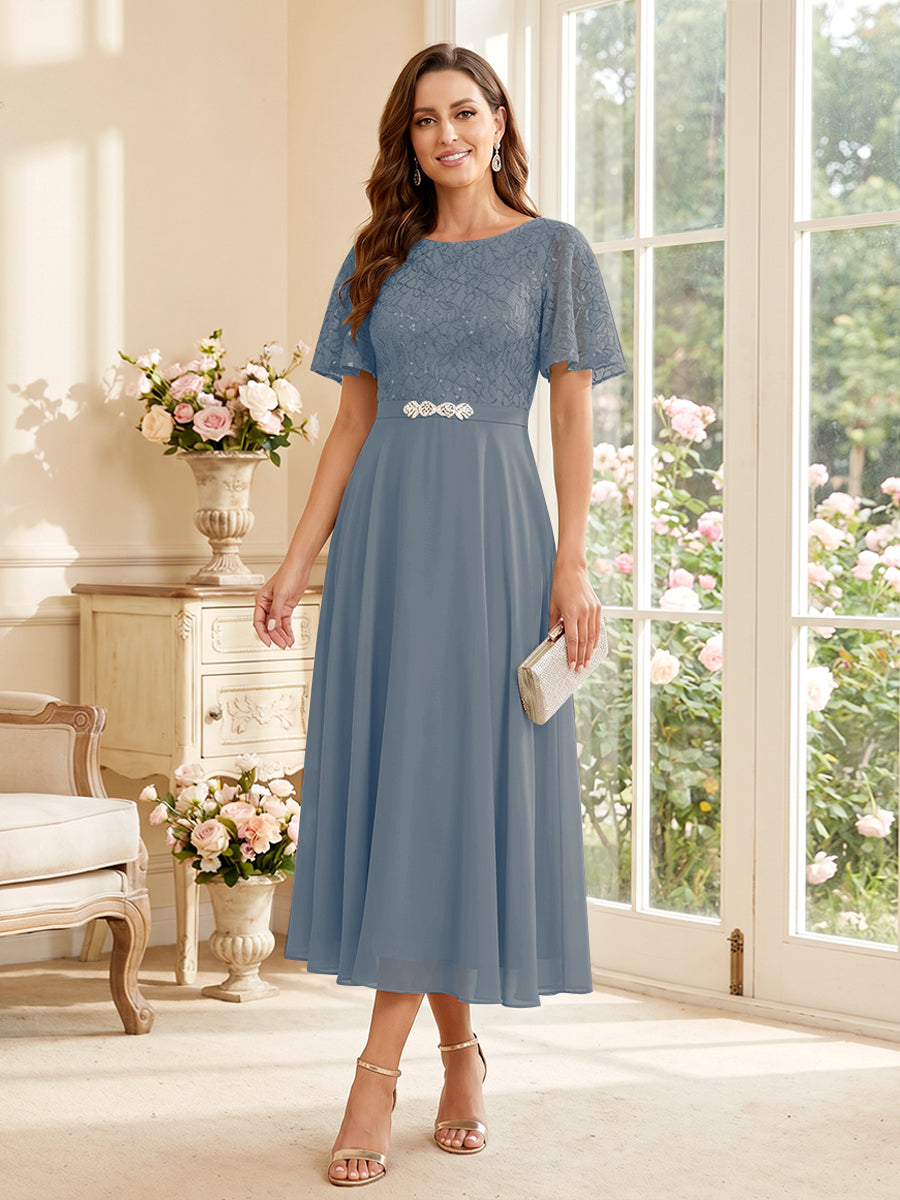 Elodie dusty blue front view mother of the bride dress