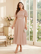 Elodie dusty rose front view mother of the bride dress